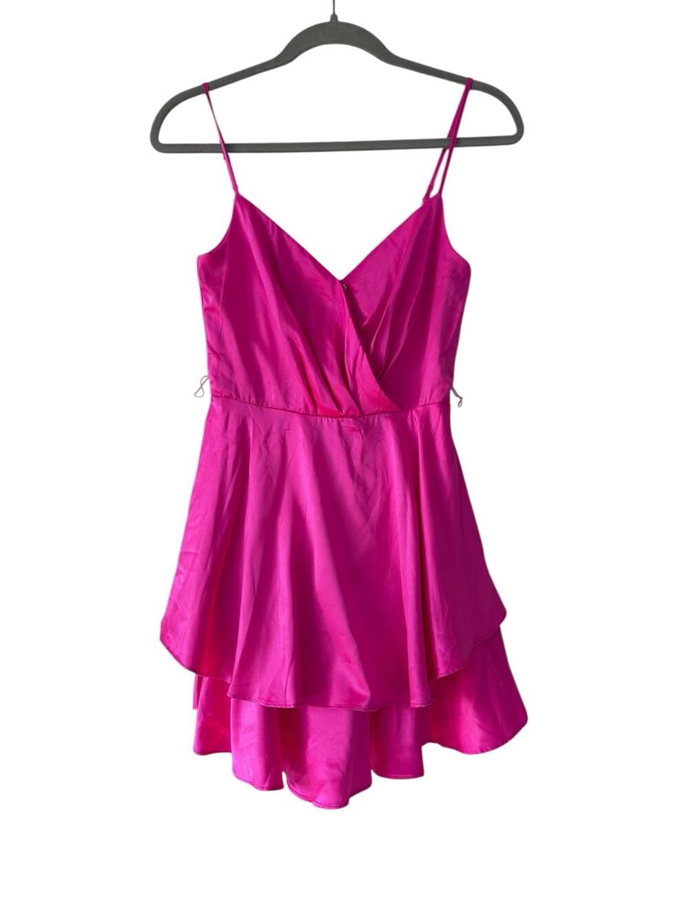 B. Darlin Hot Pink Satin Mini Dress Size 1/2 Prom Party Performance Cocktail